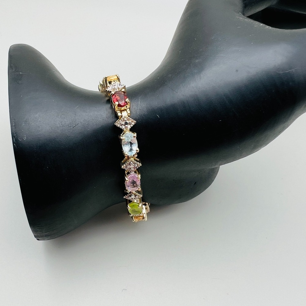 Vintage FAS Multistone Tennis Bracelet Gold Tone Amethyst Peridot Garnet 7.5"